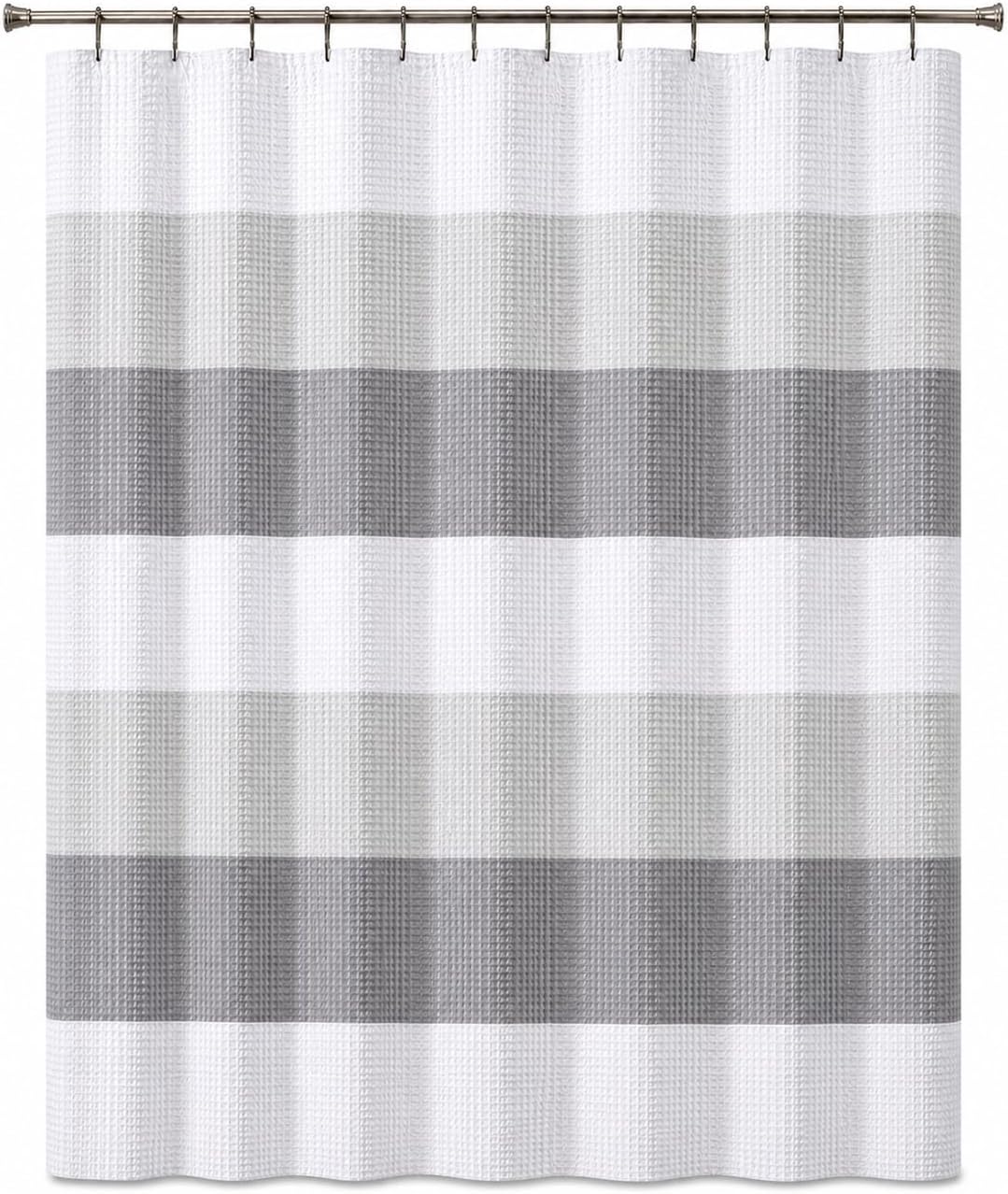 Dainty Home Ombre Waffle Weave Shower Curtain 70 x 72 Grey Textured Fabric Shower Curtain, Hotel Style Waffle Weave Bathroom Curtain, Water Resistant Polyester Ombre Shower Curtain