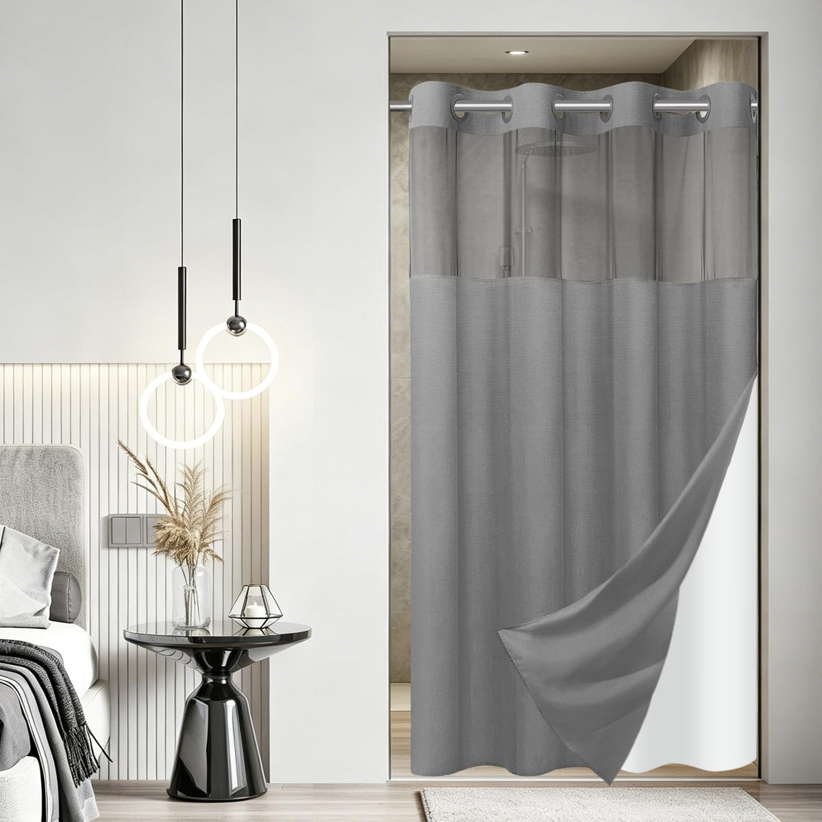 SORTTO Ringless Slub Shower Curtain with Snap in Liner, 71x74, Black