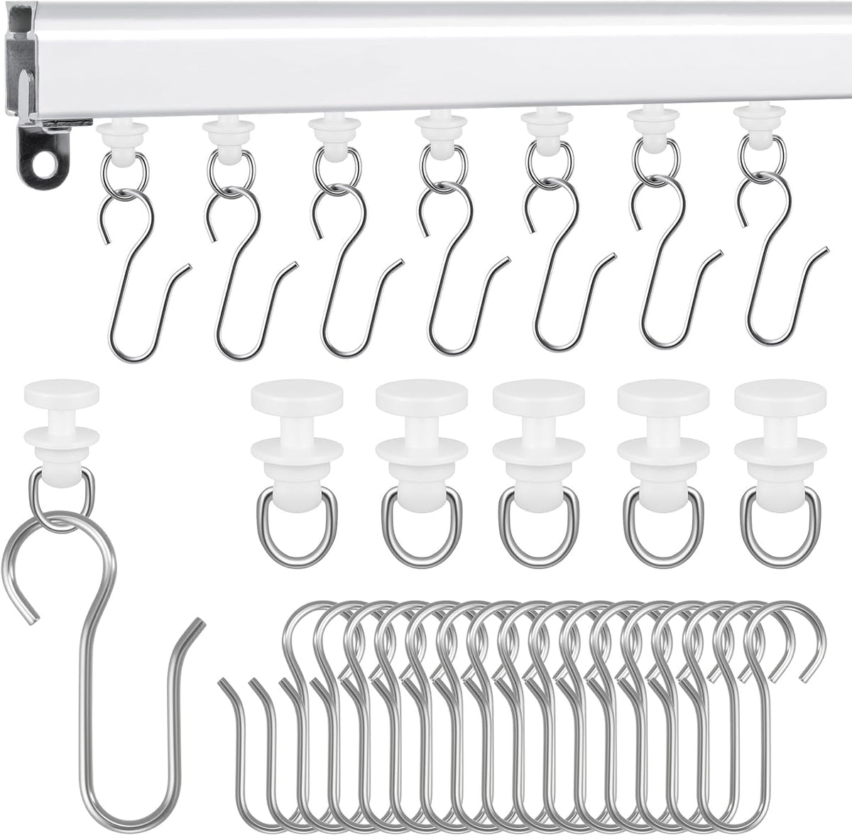 120 Pcs Shower Curtain Track Gliders & Curtain Hooks Set