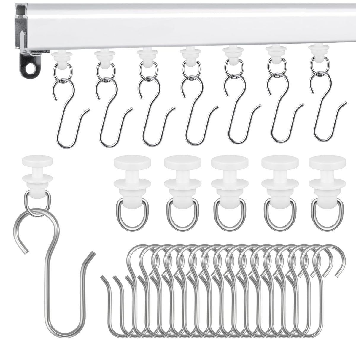 120 Pcs Shower Curtain Track Gliders & Curtain Hooks Set