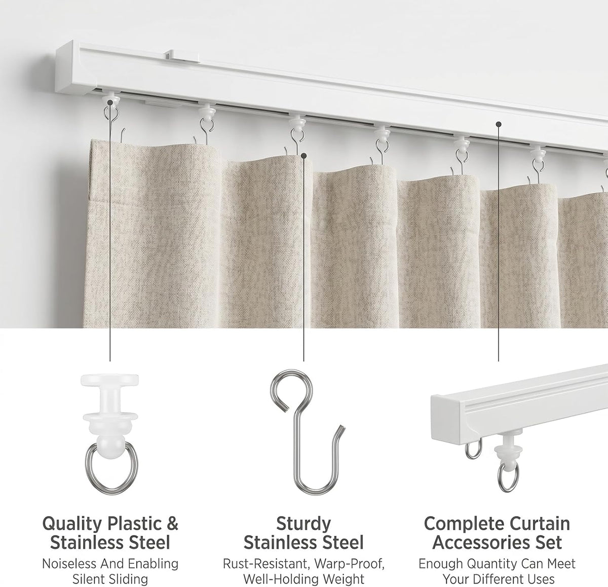 100Pcs Curtain Track Hooks Kit, Durable Curtains Tracks Gliders Rollers