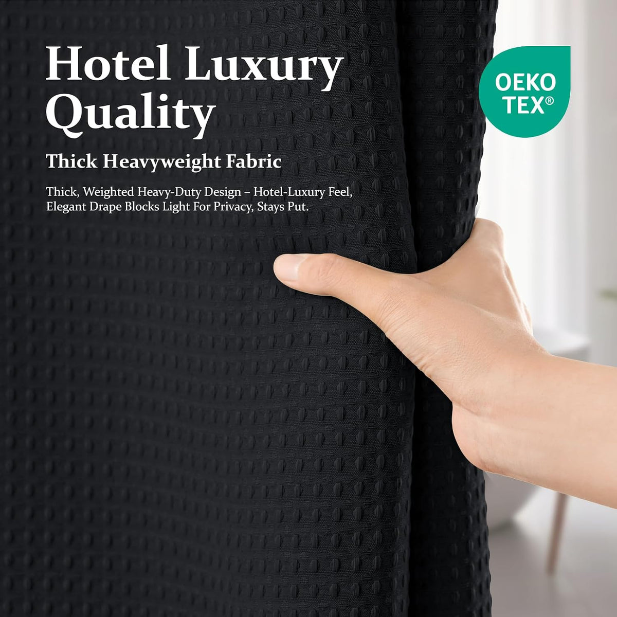 Dynamene Waffle Shower Curtain 256 GSM Heavy Duty Fabric 72"x72" Black