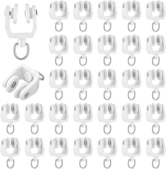 30 Pcs Curtain Track Rollers Flexible Bendable Curtain Track Hooks Ceiling Sliding Curtains Glider Accessories Plastic Shower Rail Hooks for Shower Window