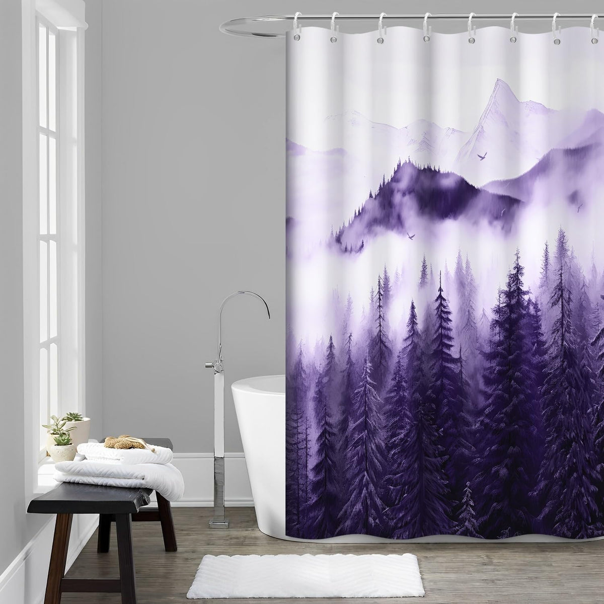 Navy Blue Forest Shower Curtain for Bathroom 72x72 Inch