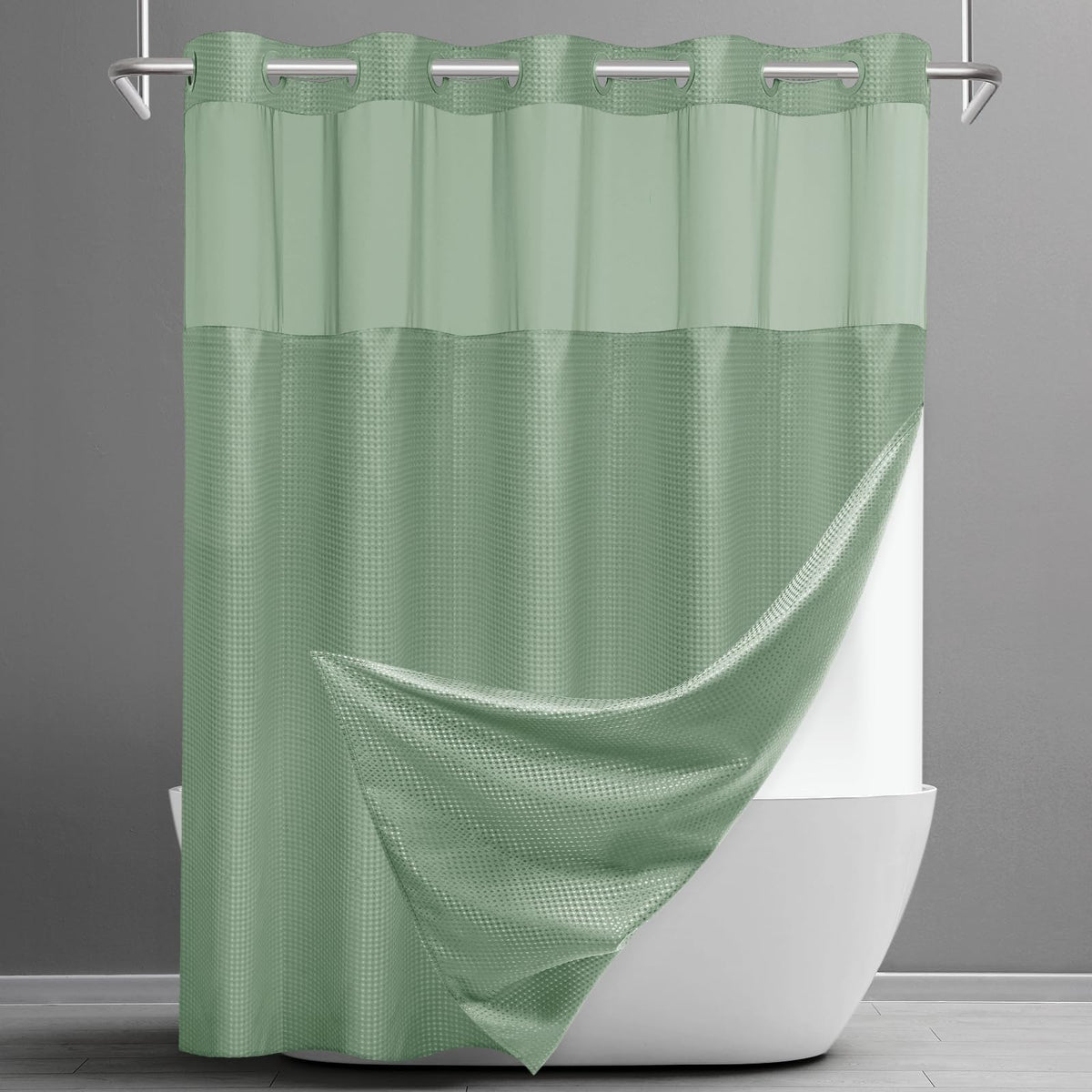 SORTTO Ringless Waffle Shower Curtain with Snap in Liner Set, 71x74, Grey