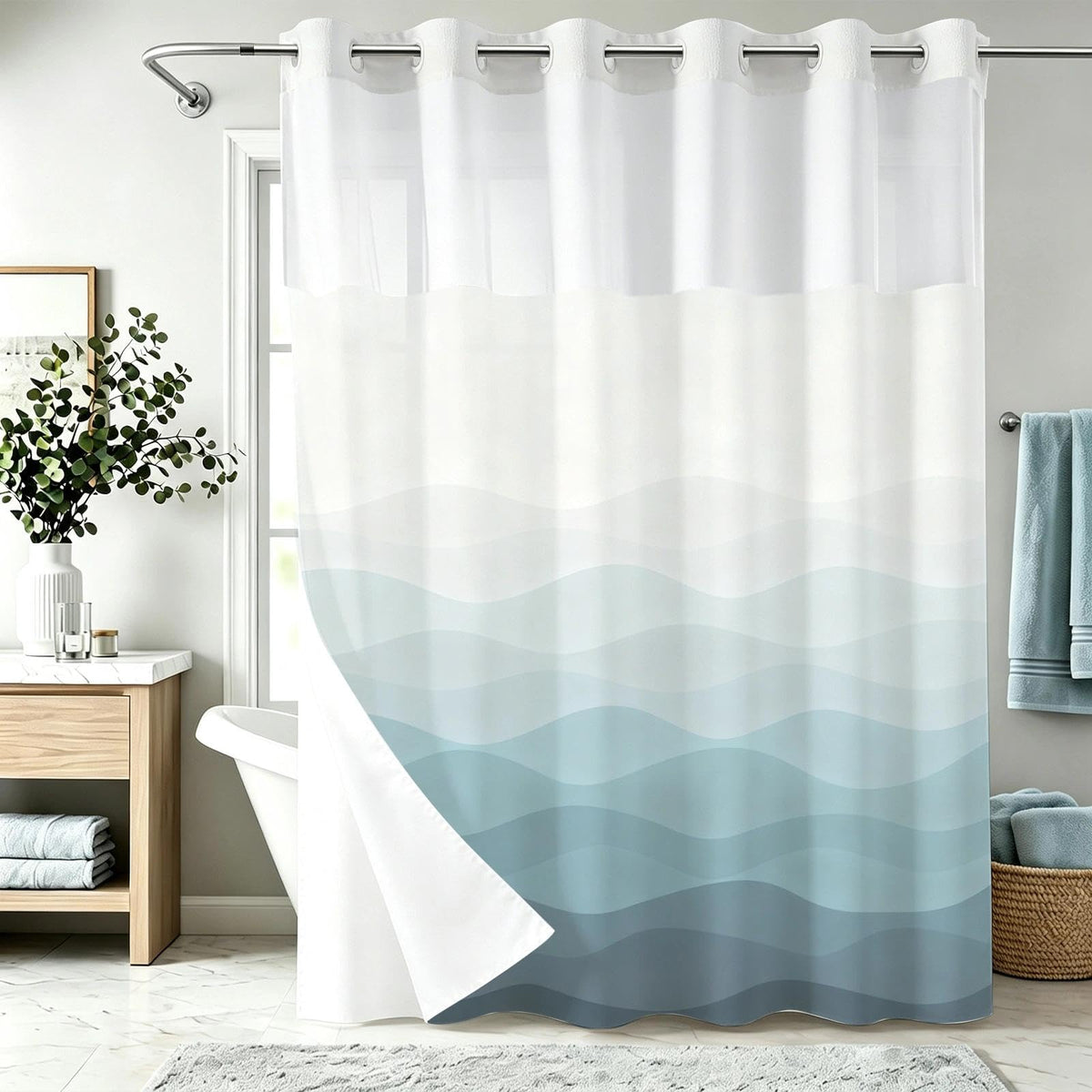 Nautical Green Sea Turtles Beach Theme Fabric Shower Curtain Sets Bathroom Blue Ocean Decor with Grommets and Hooks - 72 x 72 Inch Teal