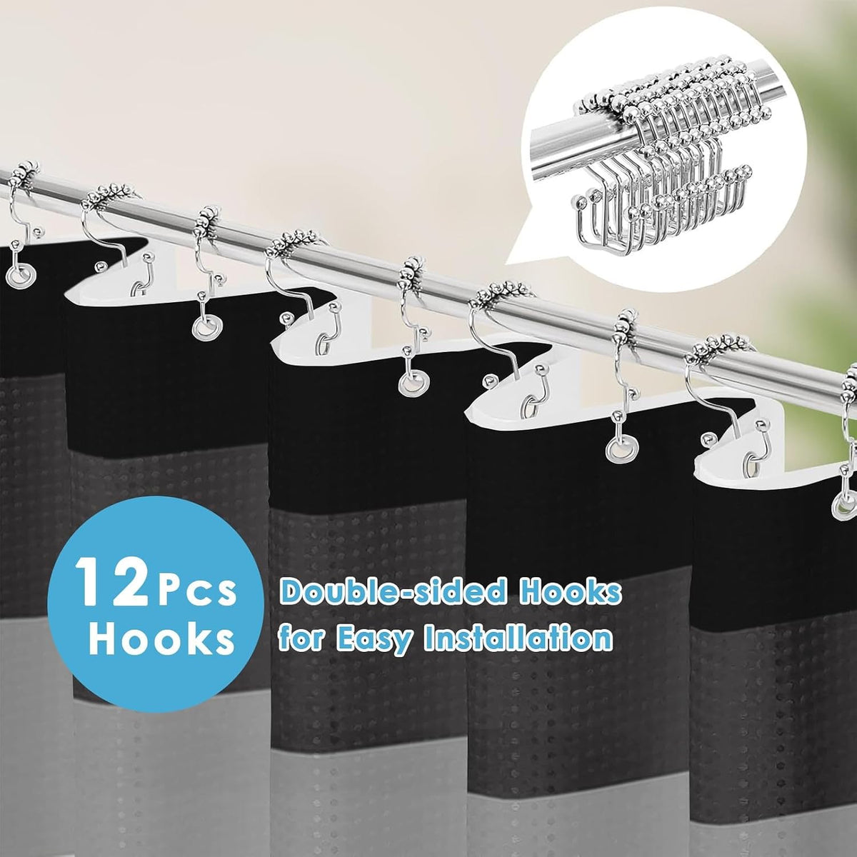 3 in 1 Shower Curtain and Liner,72 x 72 inch, Striped Grey
