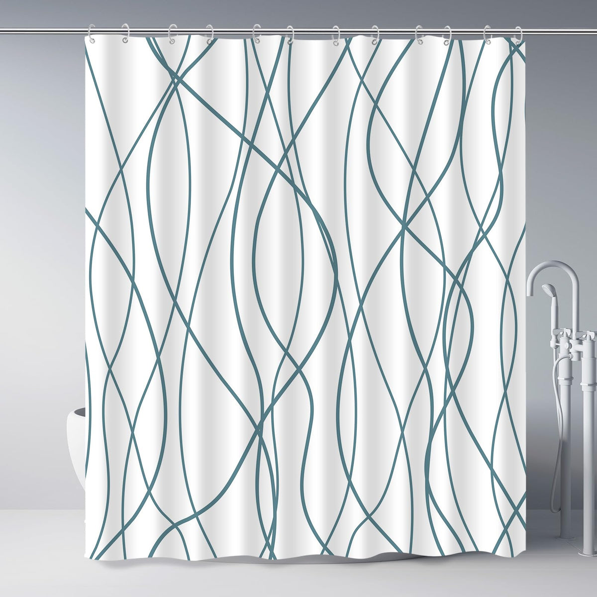 Striped Shower Curtain for Bathroom, Grey White, 72" W x 72" L