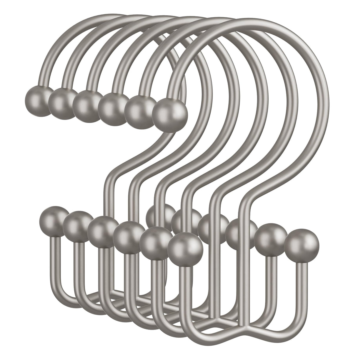 Amazer Black Shower Curtain Hooks, 12PCS Minimalist Simple Double Shower Curtain Rings, Rust-Resistant Metal Shower Hooks Shower Curtain Hangers, Shower Rings for Bathroom Shower Rods Curtains