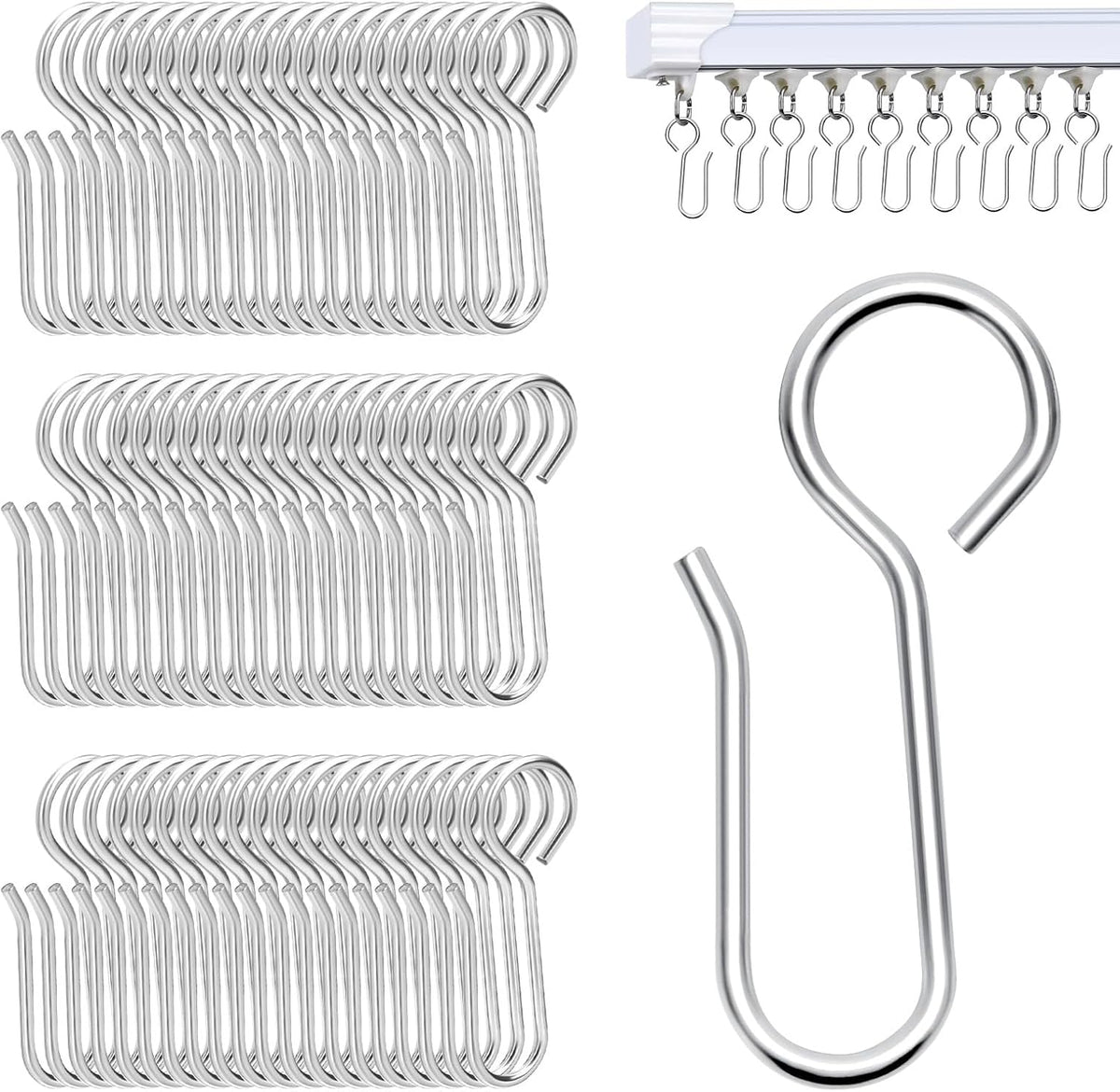 Metal Curtain Track Hooks S Shaped Small Curtain Hook 60Pcs Drapery Hook Pins Curtains Wire Hooks for Ceiling Curtains Drape Track