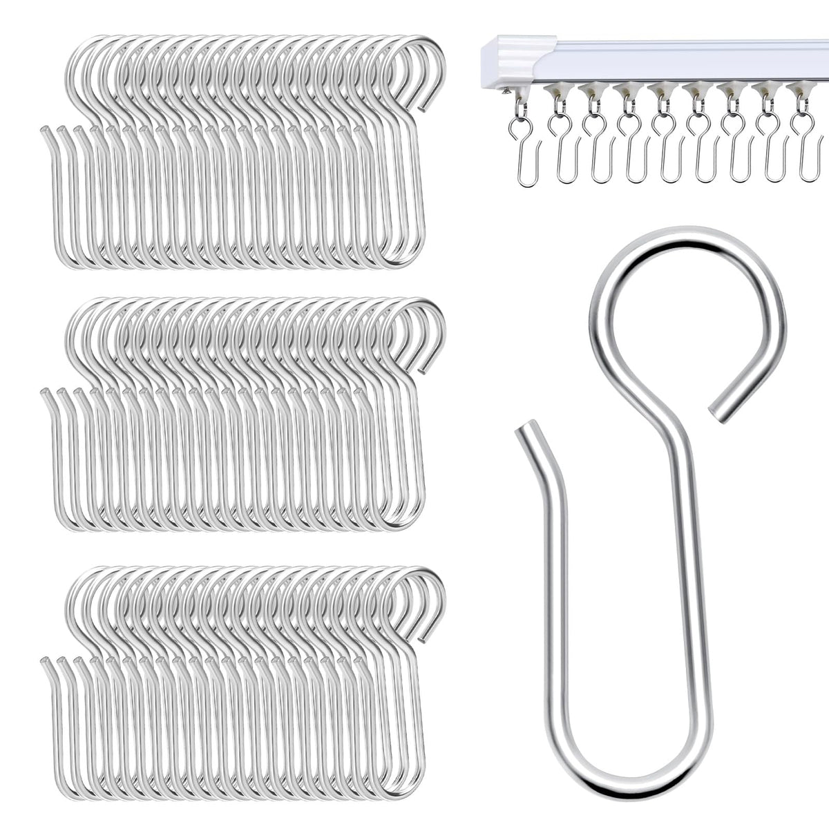 Metal Curtain Track Hooks S Shaped Small Curtain Hook 60Pcs Drapery Hook Pins Curtains Wire Hooks for Ceiling Curtains Drape Track