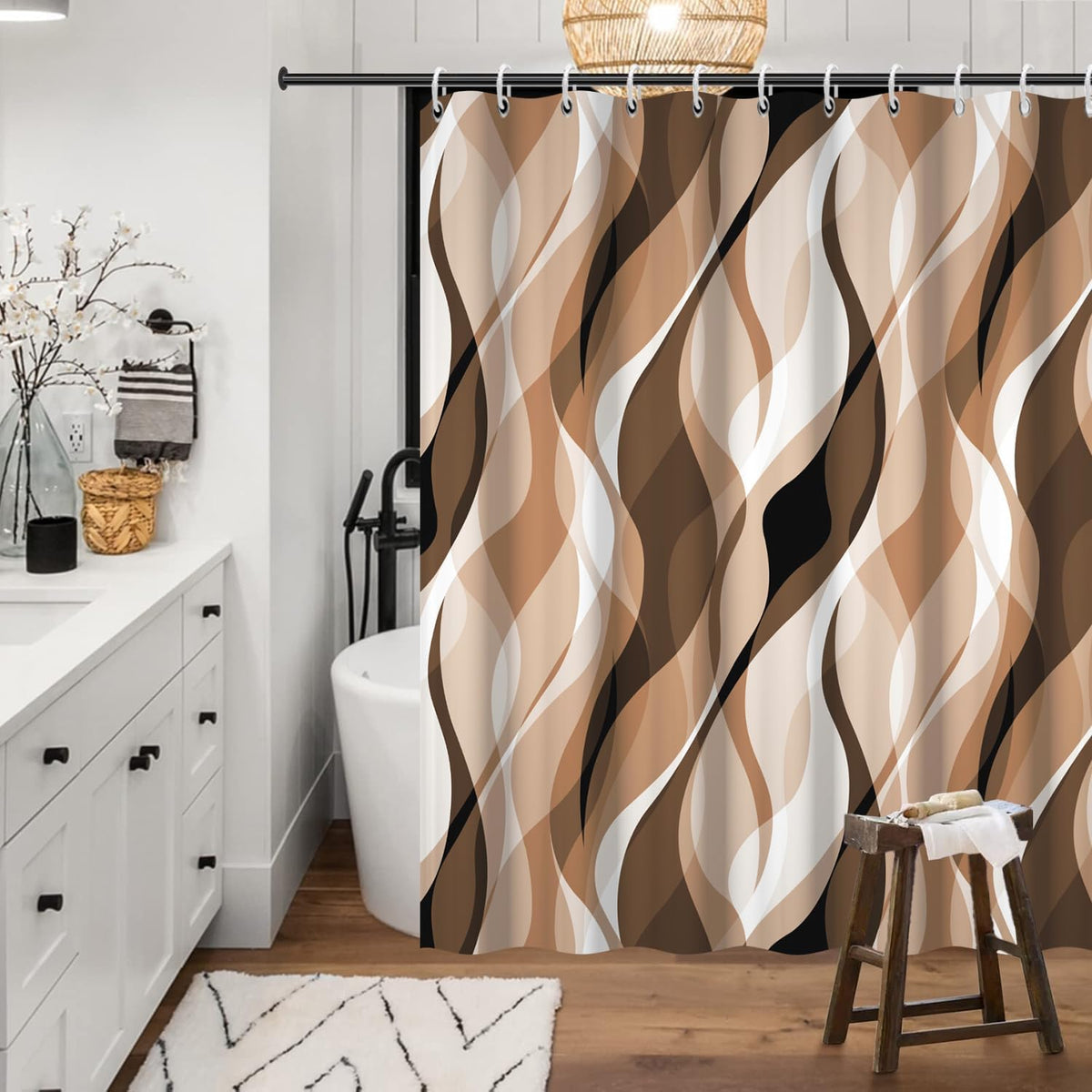 Brown Shower Curtain, Grey and Brown Striped Bathroom Decor 72x72
