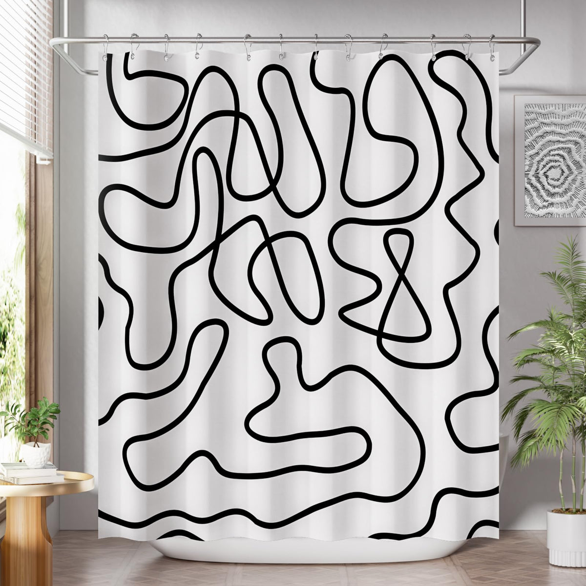 AmazerBath Shower Curtain, Washable Cloth Black Shower Curtain Sets with 12 Shower Curtain Hooks, Fabric Rustic Black and White Striped Curtain, Farmhouse Bathroom Curtains, 72x72 Inches