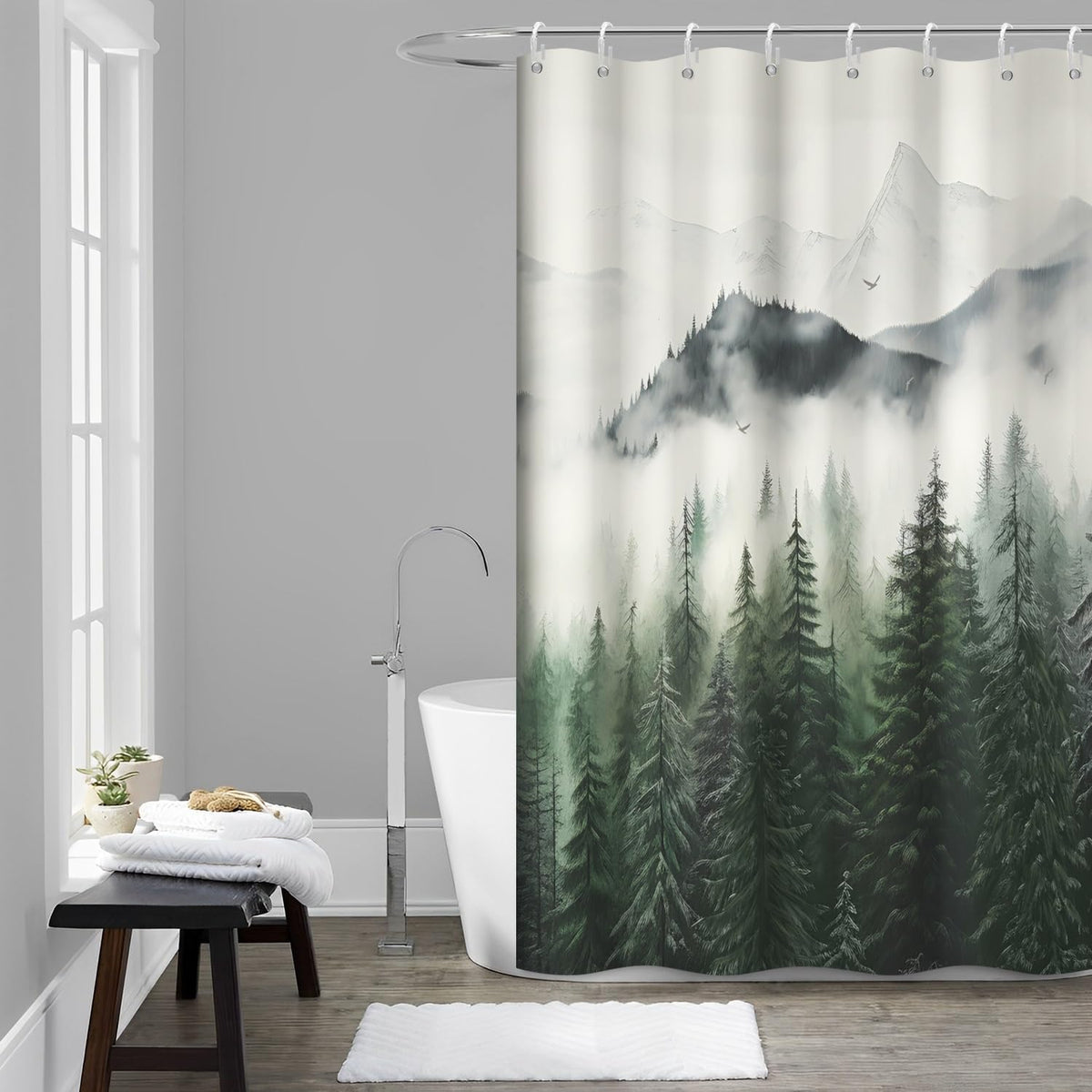 Navy Blue Forest Shower Curtain for Bathroom 72x72 Inch