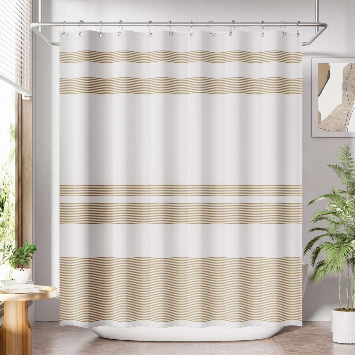 AmazerBath Shower Curtain, Washable Cloth Black Shower Curtain Sets with 12 Shower Curtain Hooks, Fabric Rustic Black and White Striped Curtain, Farmhouse Bathroom Curtains, 72x72 Inches