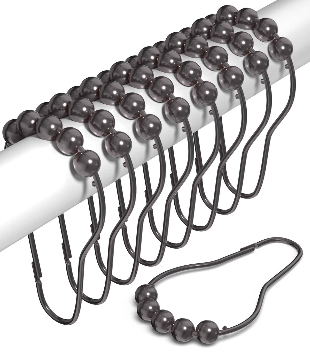Rust Proof Shower Curtain Hooks, Stainless Steel Curtain Rings, Pack of 12