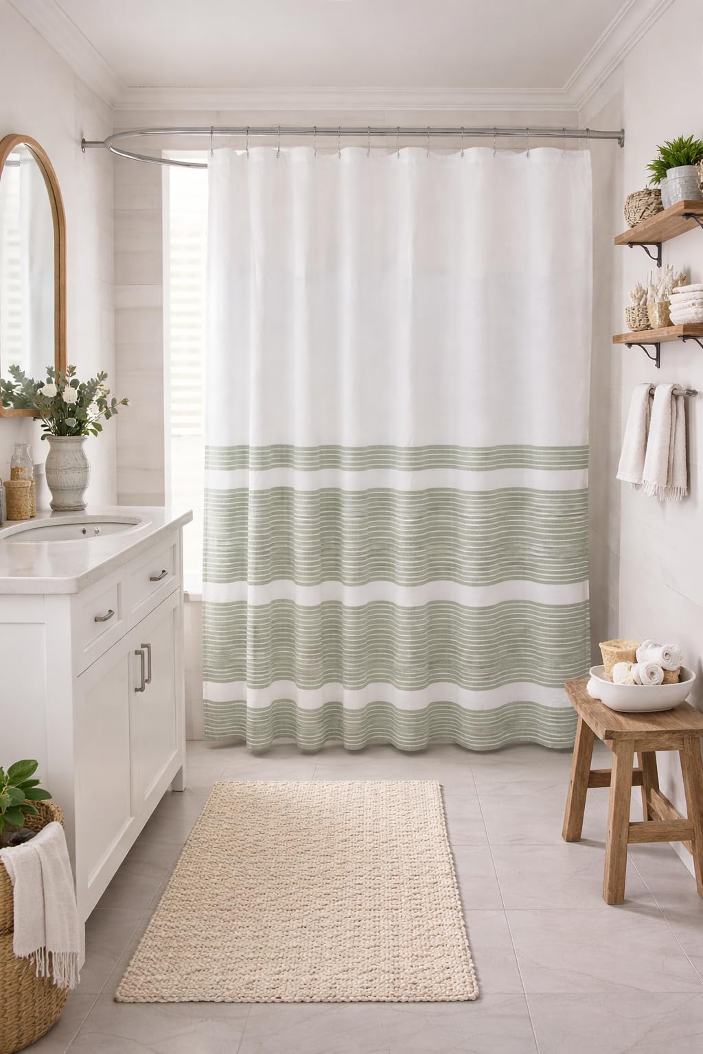 Serafina Home Nautical Striped Blue and White Fabric Shower Curtain: