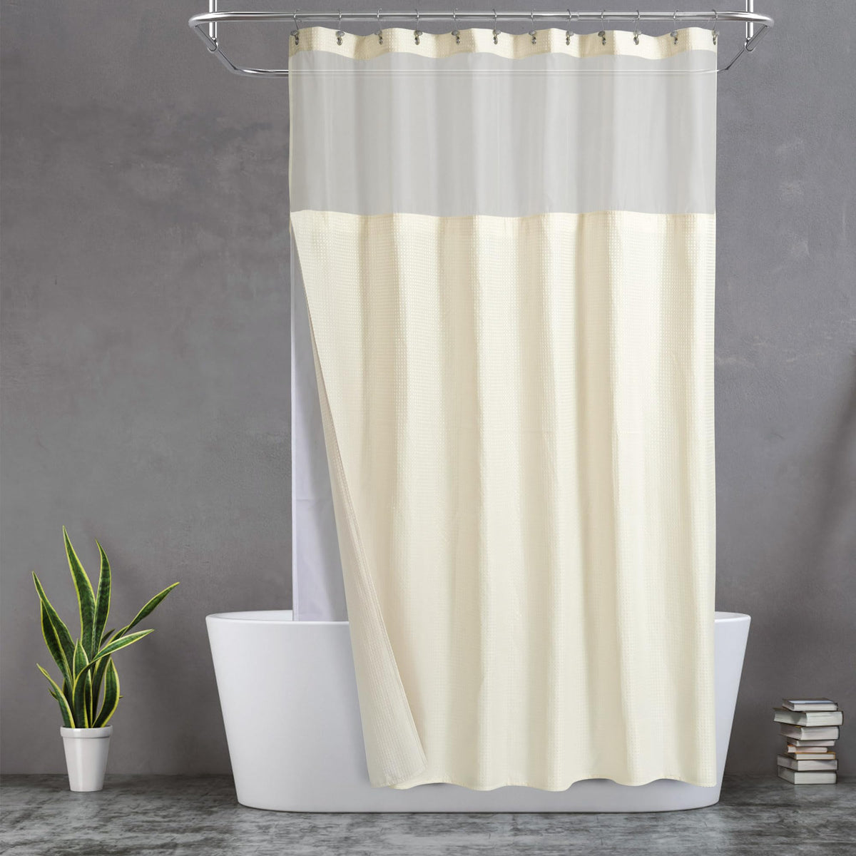 N&Y HOME Waffle Weave Shower Curtain with Snap-in Liner Set Blue, 71x72