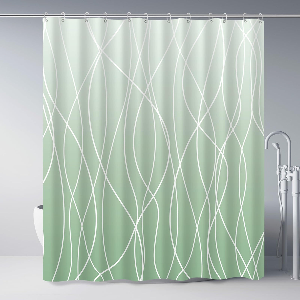 Striped Shower Curtain for Bathroom, Grey White, 72" W x 72" L
