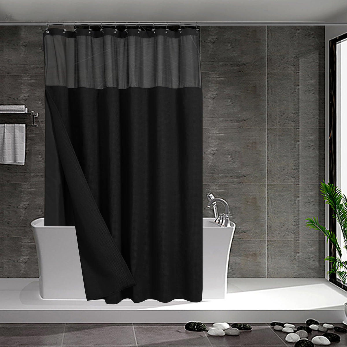 N&Y HOME Waffle Weave Shower Curtain with Snap-in Liner Set Blue, 71x72