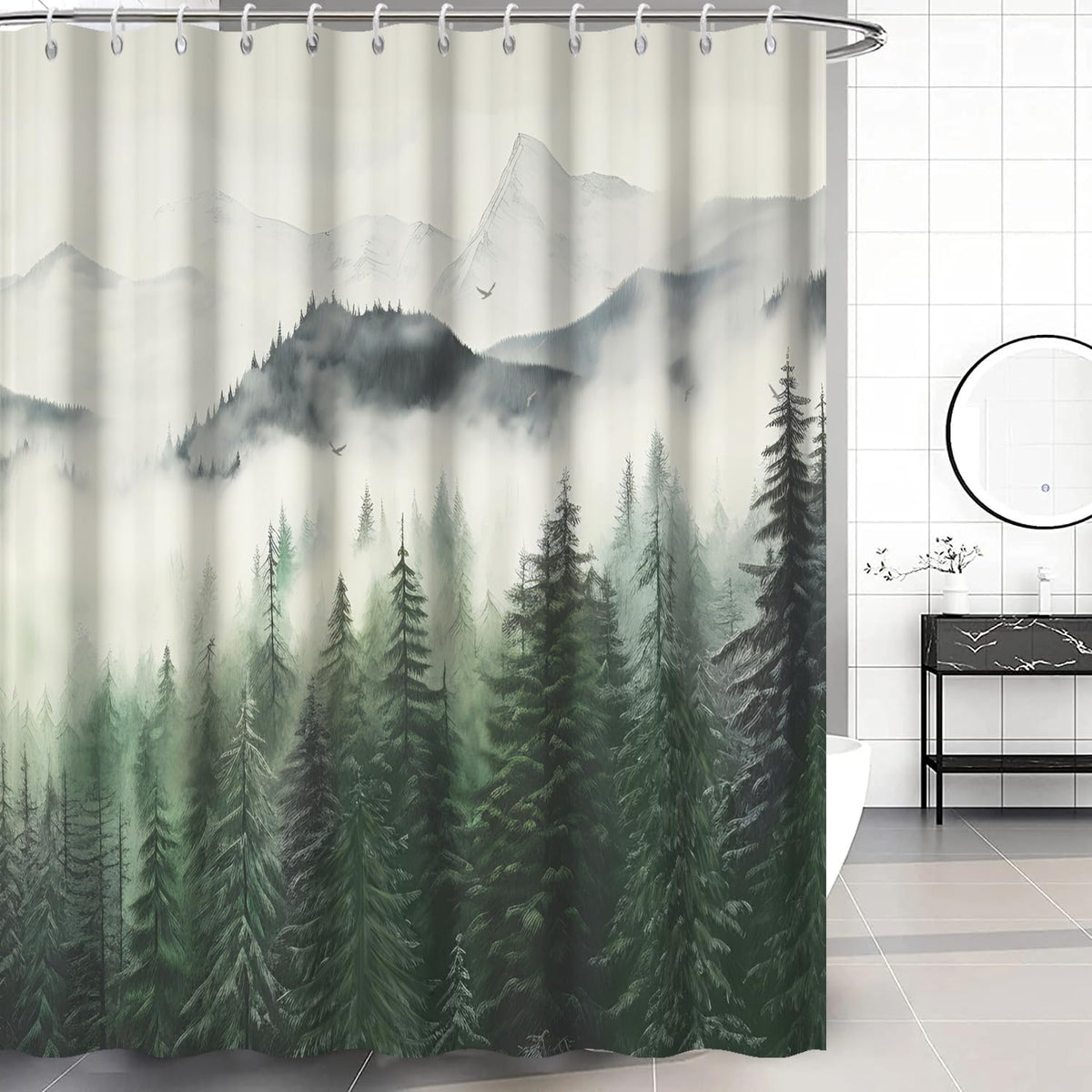 Navy Blue Forest Shower Curtain for Bathroom 72x72 Inch