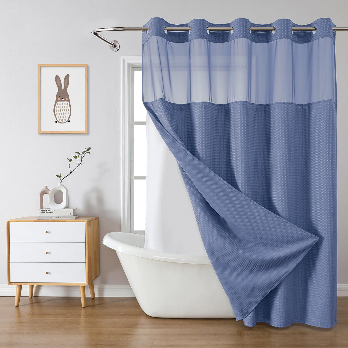 eachope No Hook Waffle Shower Curtain with Snap-in Liner, 71x74 Inch, Grey