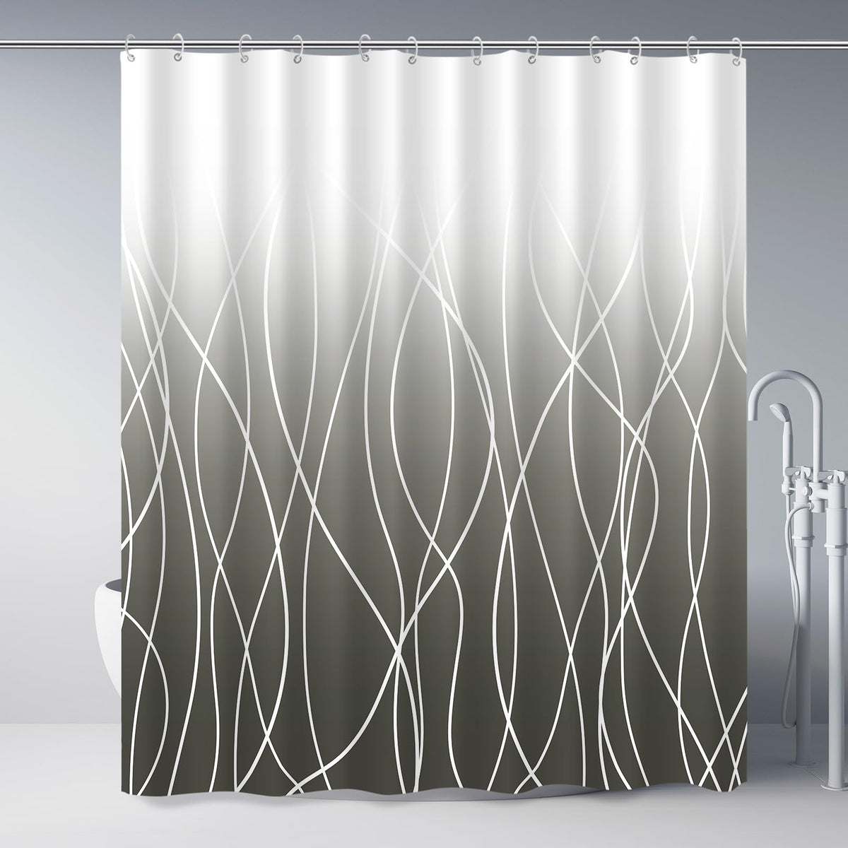 Striped Shower Curtain for Bathroom, Grey White, 72" W x 72" L