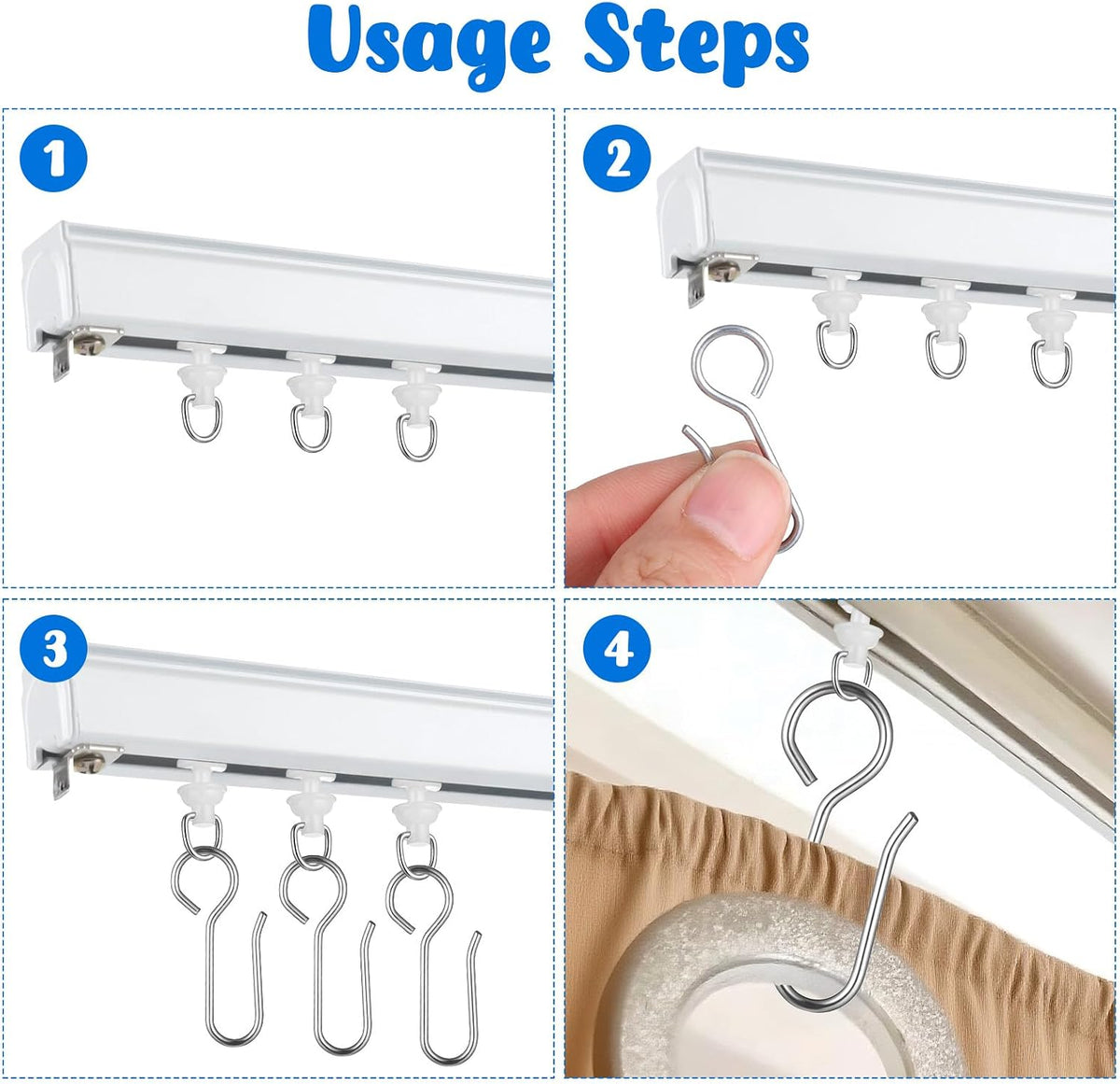 100 Pcs Curtain Track Gliders Hooks 50 Plastic Curtain Tracks Glider and 50 Metal Hook Ceiling Sliding Curtains Tracks Hook for Straight Curved Track Glider Carriers Hooks Rail Runner