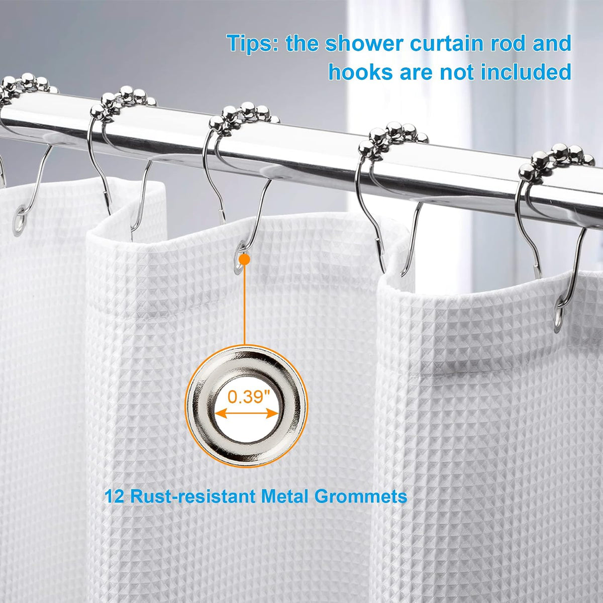 AmazerBath White Shower Curtain Fabric, Waffle Shower Curtains for Bathroom, Cloth Shower Curtain Heavy Duty, Thick Bathroom Shower Curtains Hotel Quality, Premium Polyester, 72x72 Inches