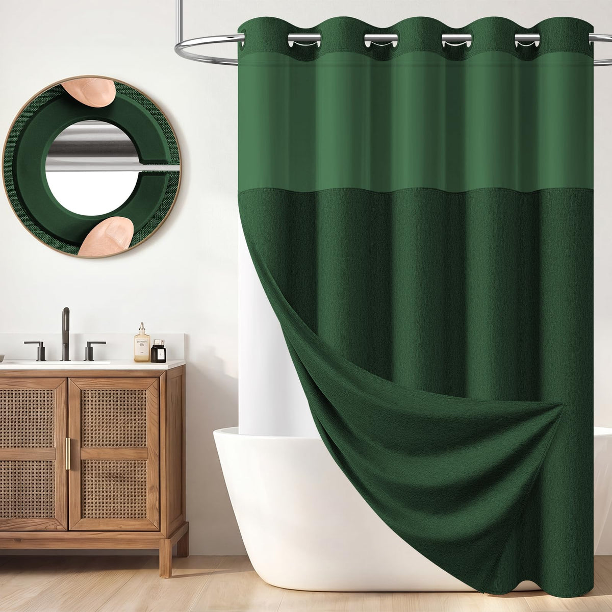 BTTN Cream Ringless Linen Textured Shower Curtain with Snap in Liner, 72x75