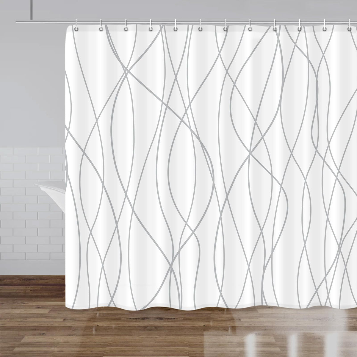 Striped Shower Curtain for Bathroom, Grey White, 72" W x 72" L