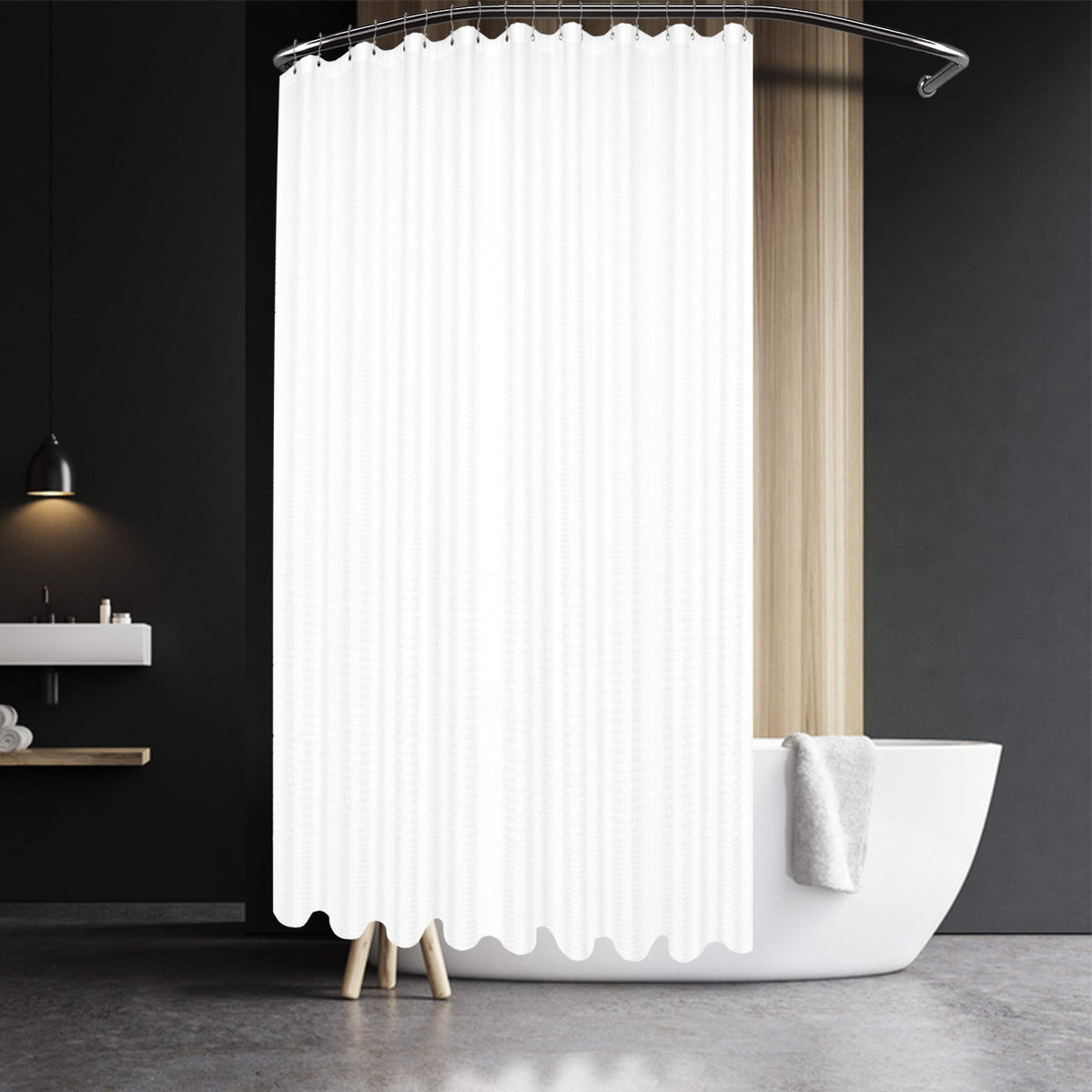 Barossa Design Waffle Weave Short Shower Curtain Fabric 66" Length, White