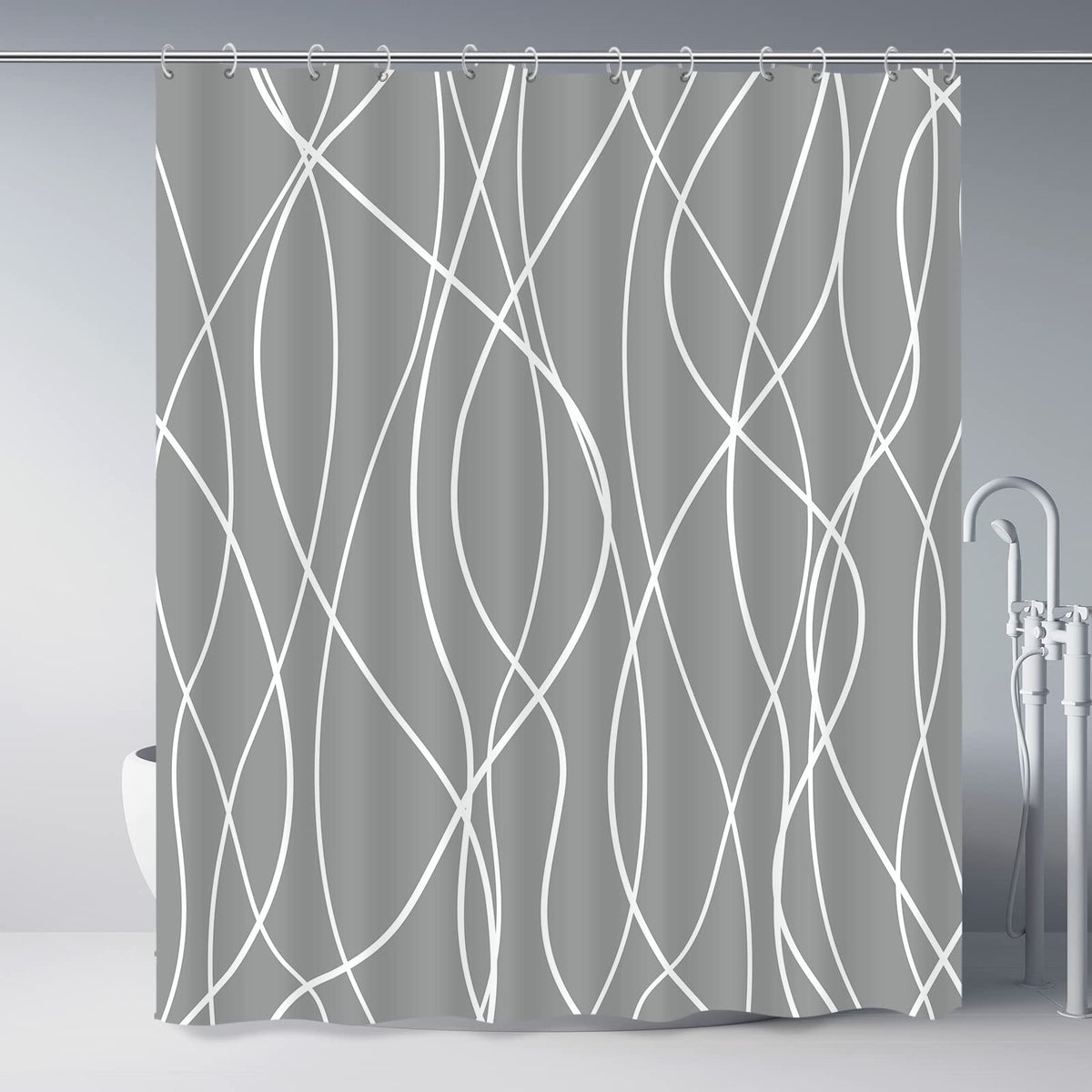Striped Shower Curtain for Bathroom, Grey White, 72" W x 72" L