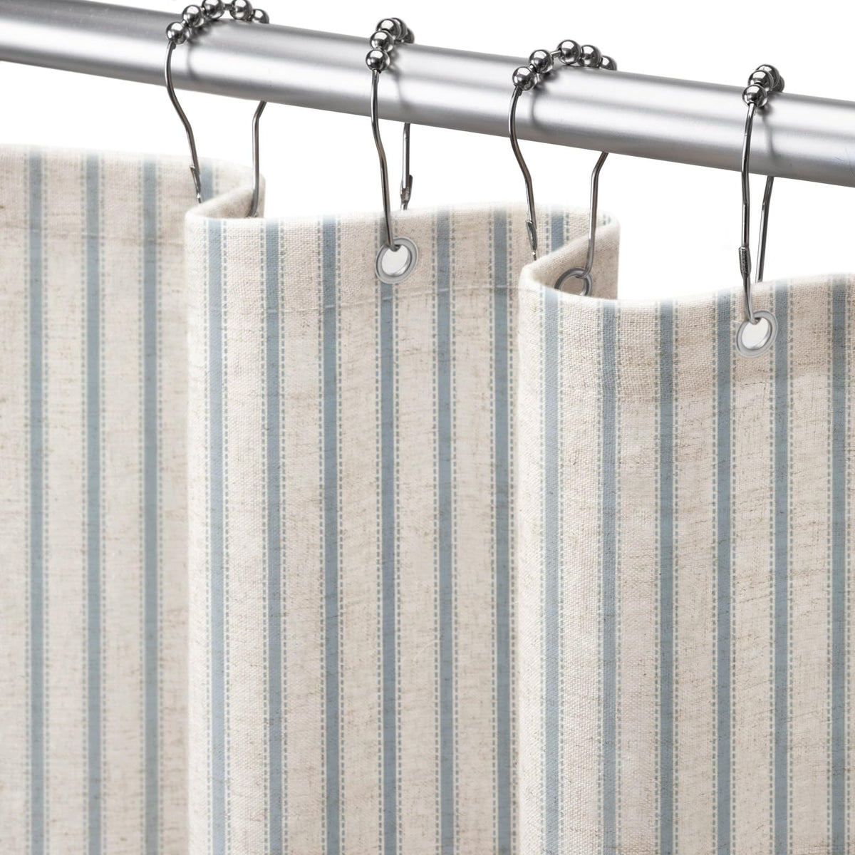 Farmhouse Striped Shower Curtain Grey Vintage Linen Curtain 72"W X 72"L