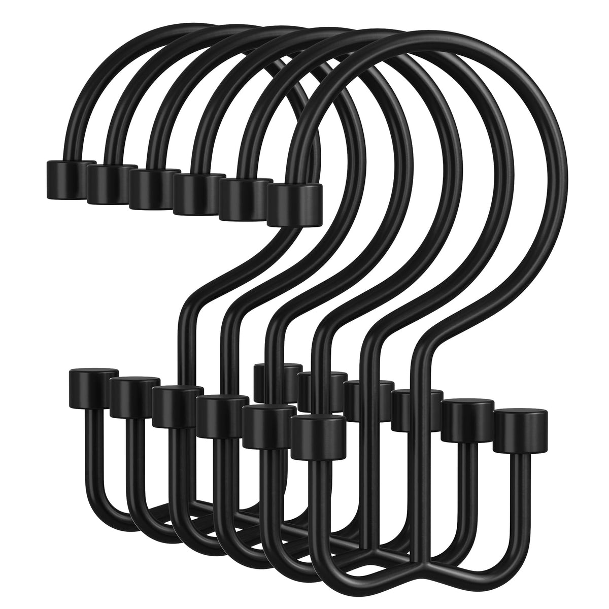 Amazer Black Shower Curtain Hooks, 12PCS Minimalist Simple Double Shower Curtain Rings, Rust-Resistant Metal Shower Hooks Shower Curtain Hangers, Shower Rings for Bathroom Shower Rods Curtains