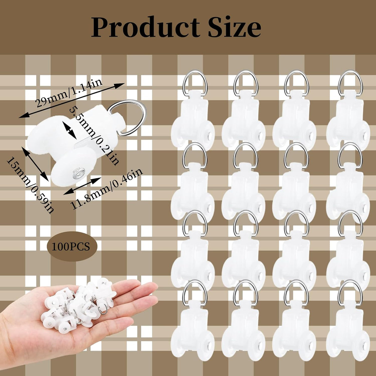 100 PCS Curtain Track Glider Rollers Plastic Track Rail Runners Mute Wheel Rollers Ceiling Glider for Living Room Bedroom Shower Privacy Rv Garage Room Divider