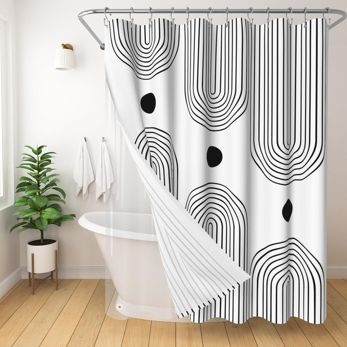 Boho Mid Century Shower Curtain, Modern Abstract with Hooks 72x72