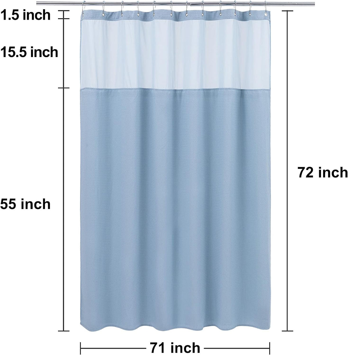 N&Y HOME Waffle Weave Shower Curtain with Snap-in Liner Set Blue, 71x72