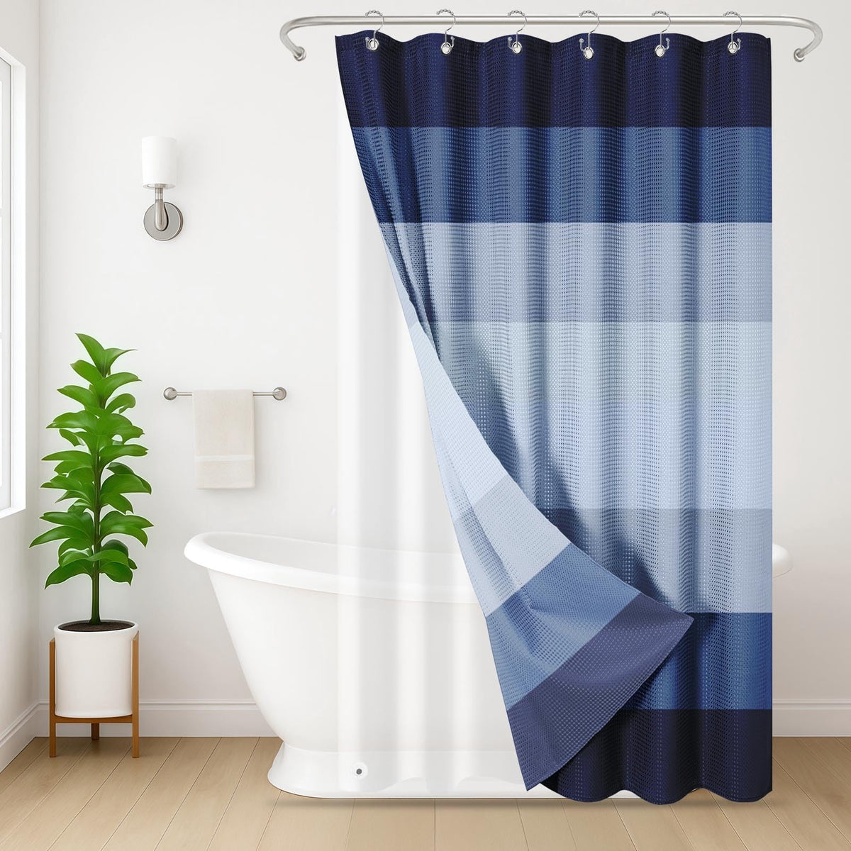 3 in 1 Shower Curtain and Liner,72 x 72 inch, Striped Grey