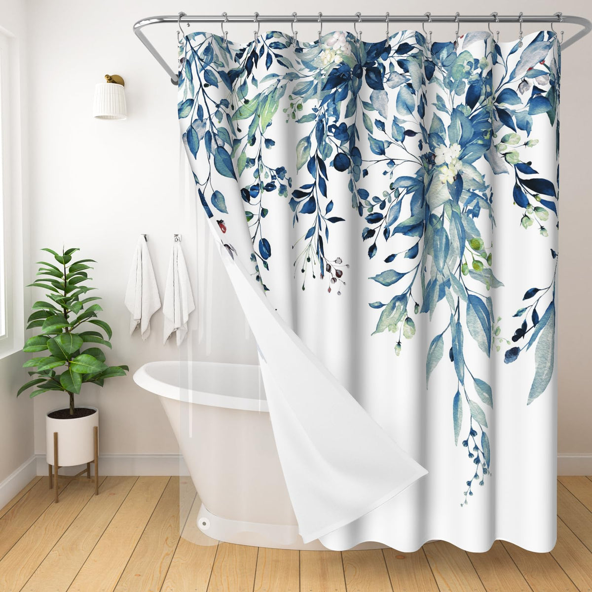 Boho Mid Century Shower Curtain, Modern Abstract with Hooks 72x72