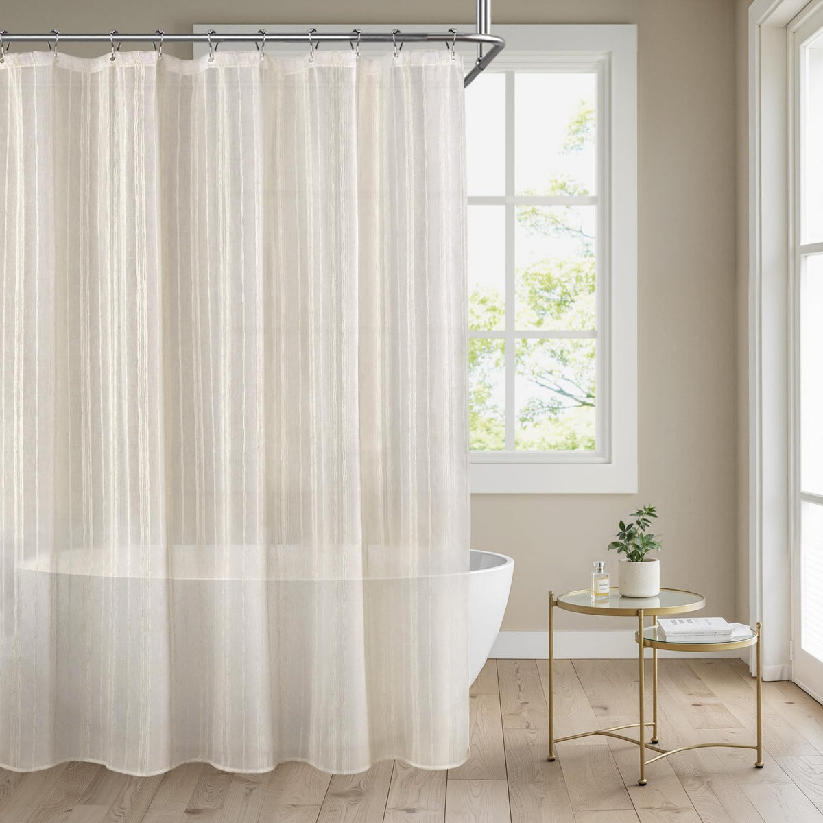 Linen Shower Curtain Beige Boho Cream Natural Cloth 72" W x 72" L