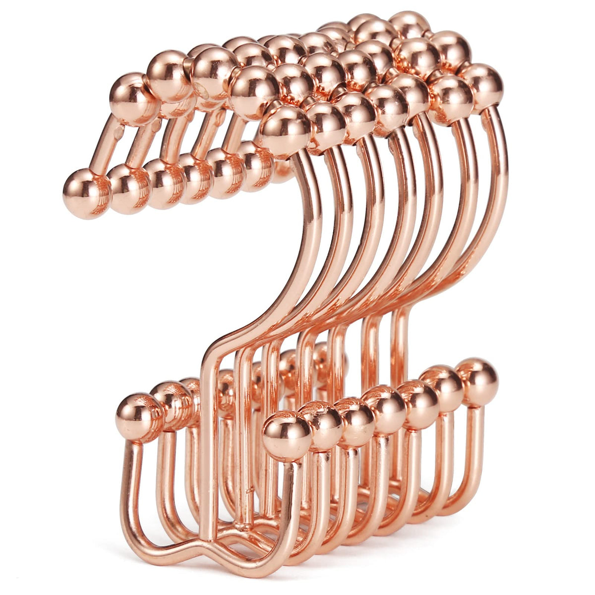 Goowin Shower Curtain Hooks Rings, Stainless Steel Gold Shower Curtain Hooks Rust Proof, Free Sliding Double Shower Hooks for Shower Curtains & Liners (Gold)