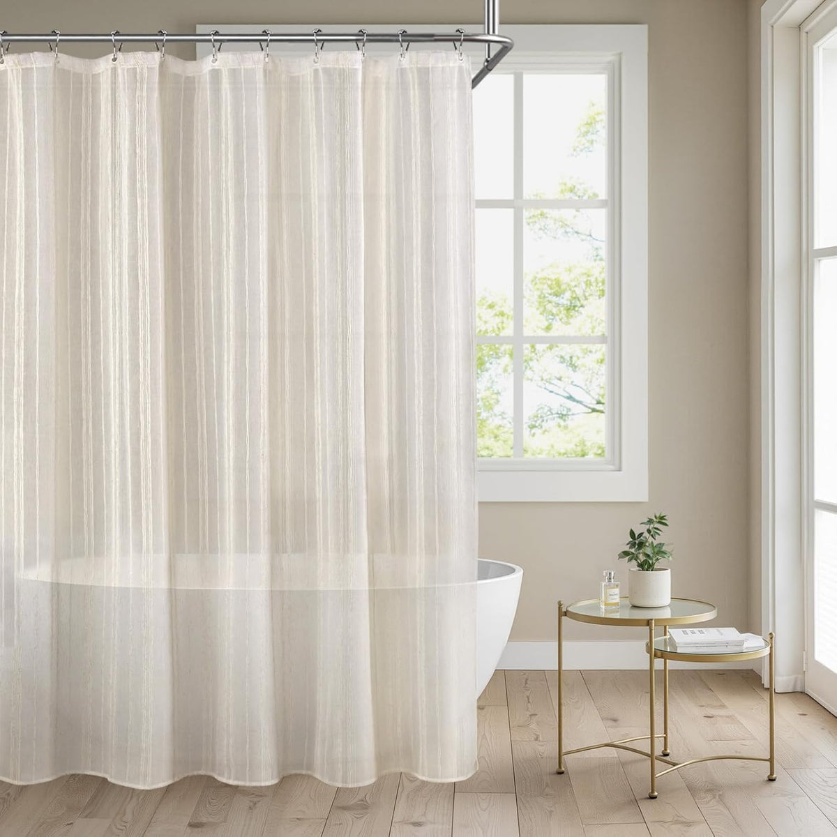 Linen Shower Curtain Beige Boho Cream Natural Cloth 72" W x 72" L