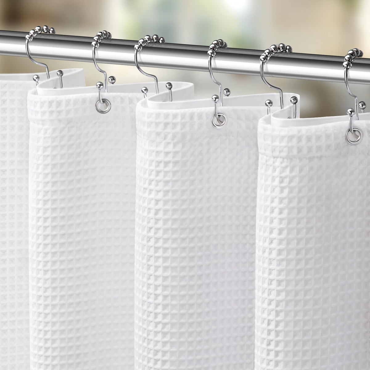 White Waffle Weave Shower Curtain Heavyweight Cotton Fabric 72Wx72L