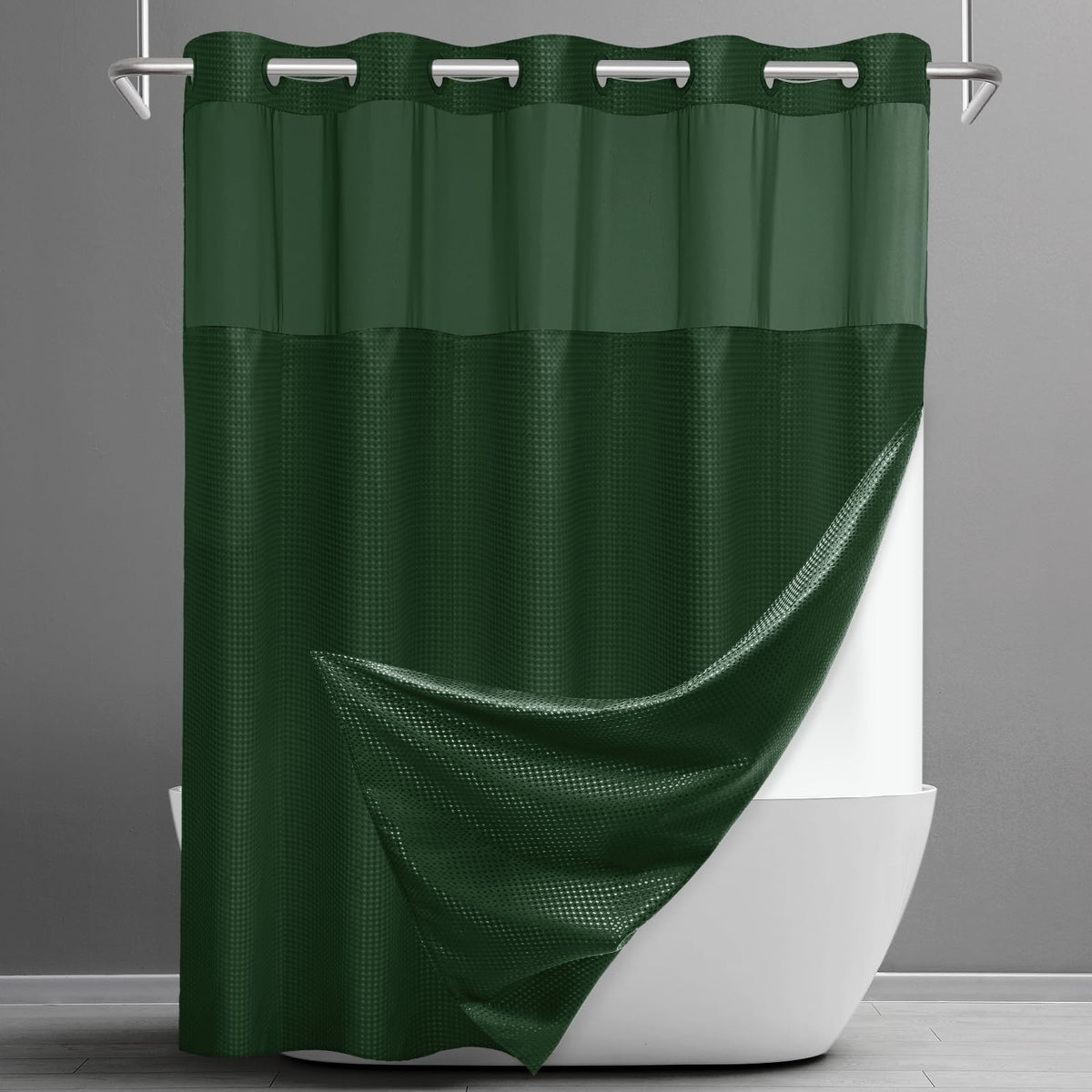 SORTTO Ringless Waffle Shower Curtain with Snap in Liner Set, 71x74, Grey