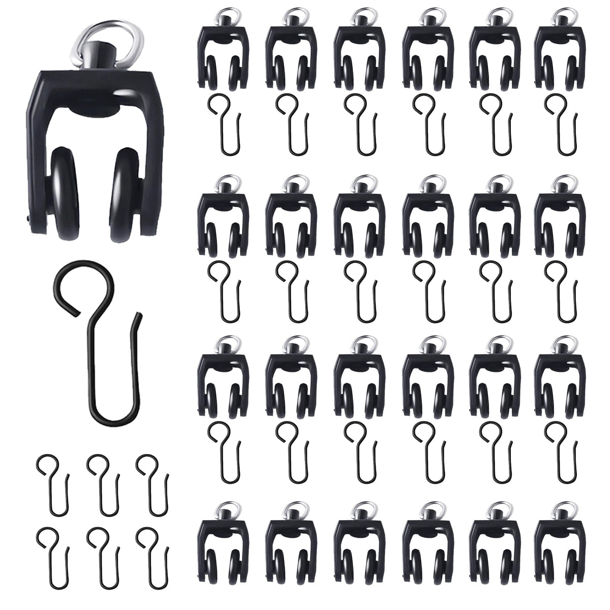 25 Set Ceiling Curtain Track Roller Hooks, Heavy Duty Stainless Steel Gliders for Room Divider, Shower & Flexible Track Systems – Smooth Sliding, Quiet & Easy Install – White