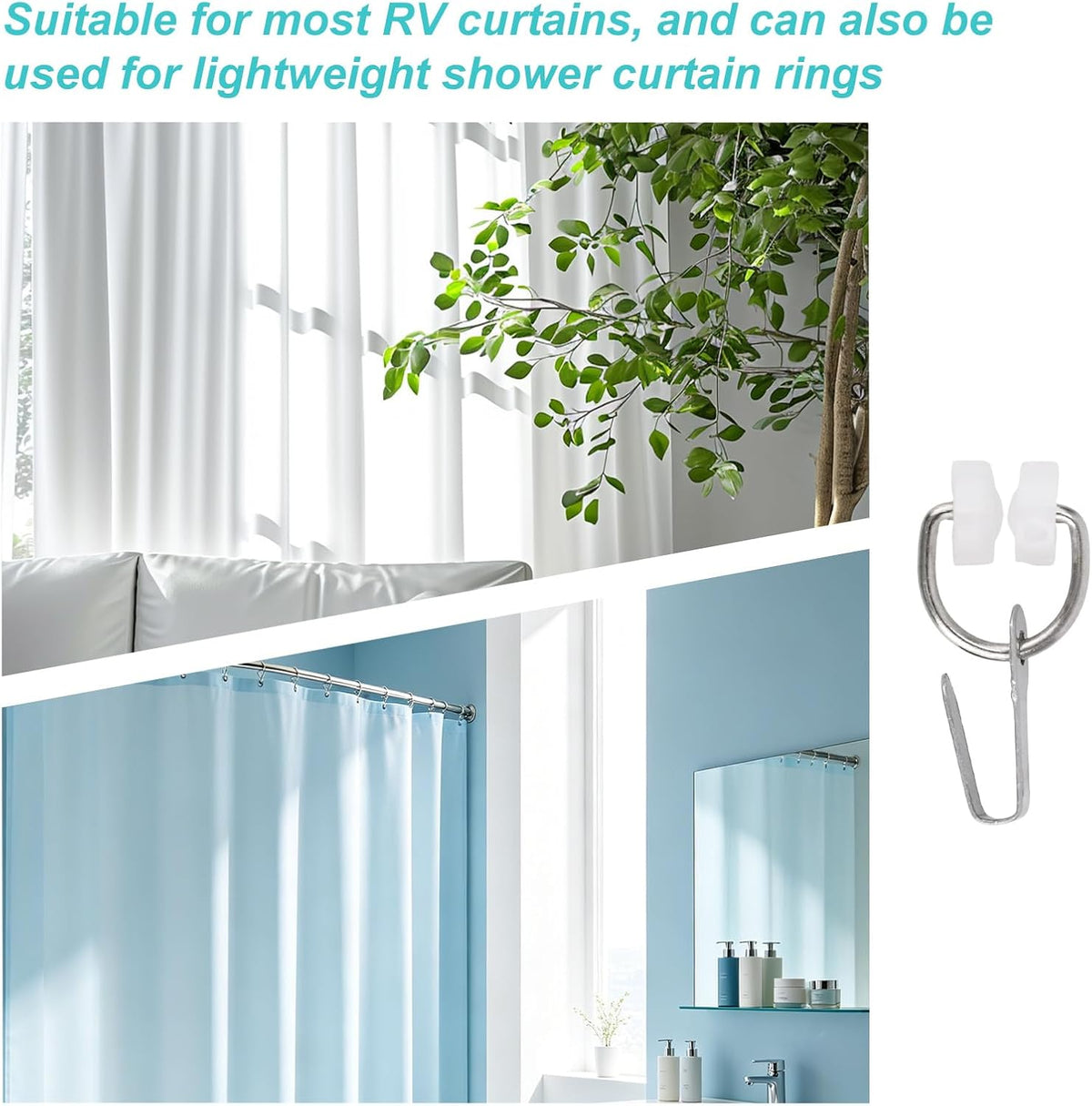 Penitue 20pcs RV Curtain Carrier Hooks, Nylon Wheel Metal Sliding Track Hooks for Most RV Curtains Replacement & Lightweight Shower Curtain