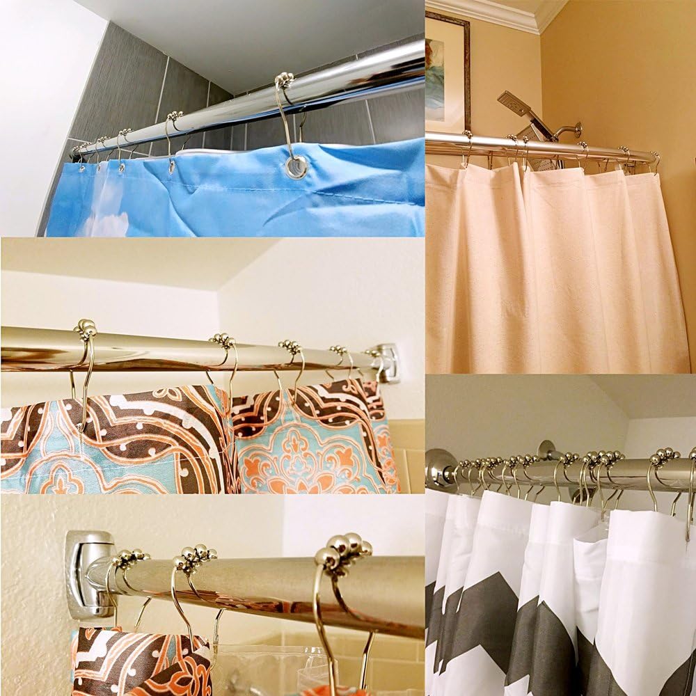 Uigos Premium Shower Curtain Rings Set of 12, Rust-Resistant Stainless Steel Hooks with Smooth Glide Roller Balls, Heavy-Duty Secure Closing, Chrome