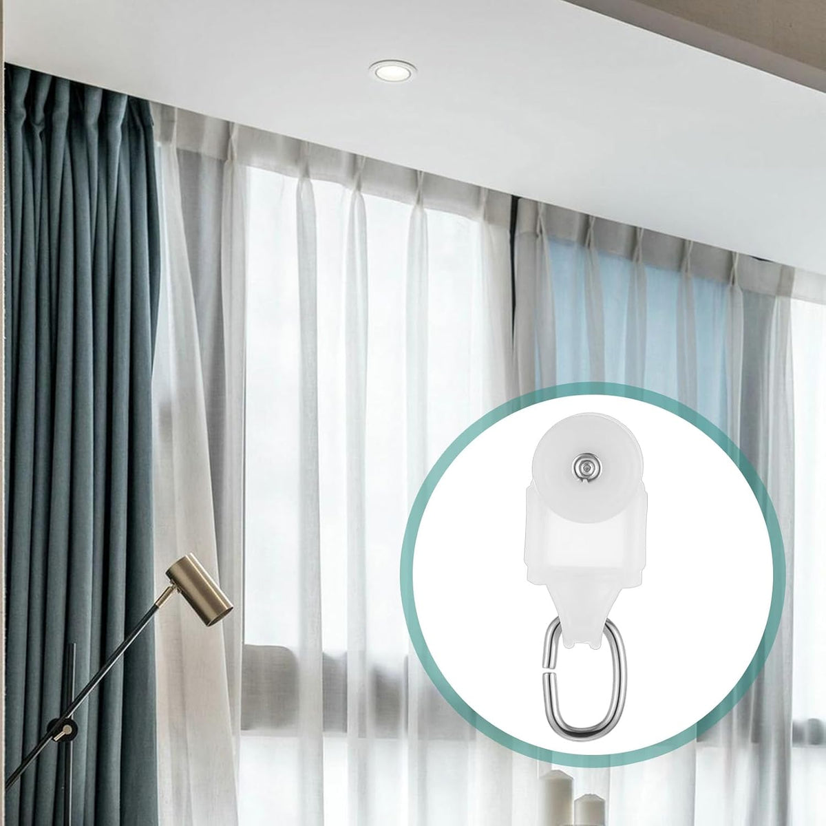 50 Pcs Curtain Track Glider Rollers Hooks Curtain Track Glider Ceiling Tracks Hooks Rail Gliders Mute Wheel Ball Pulley for 23 * 28mm Rails (Inner Diameter)