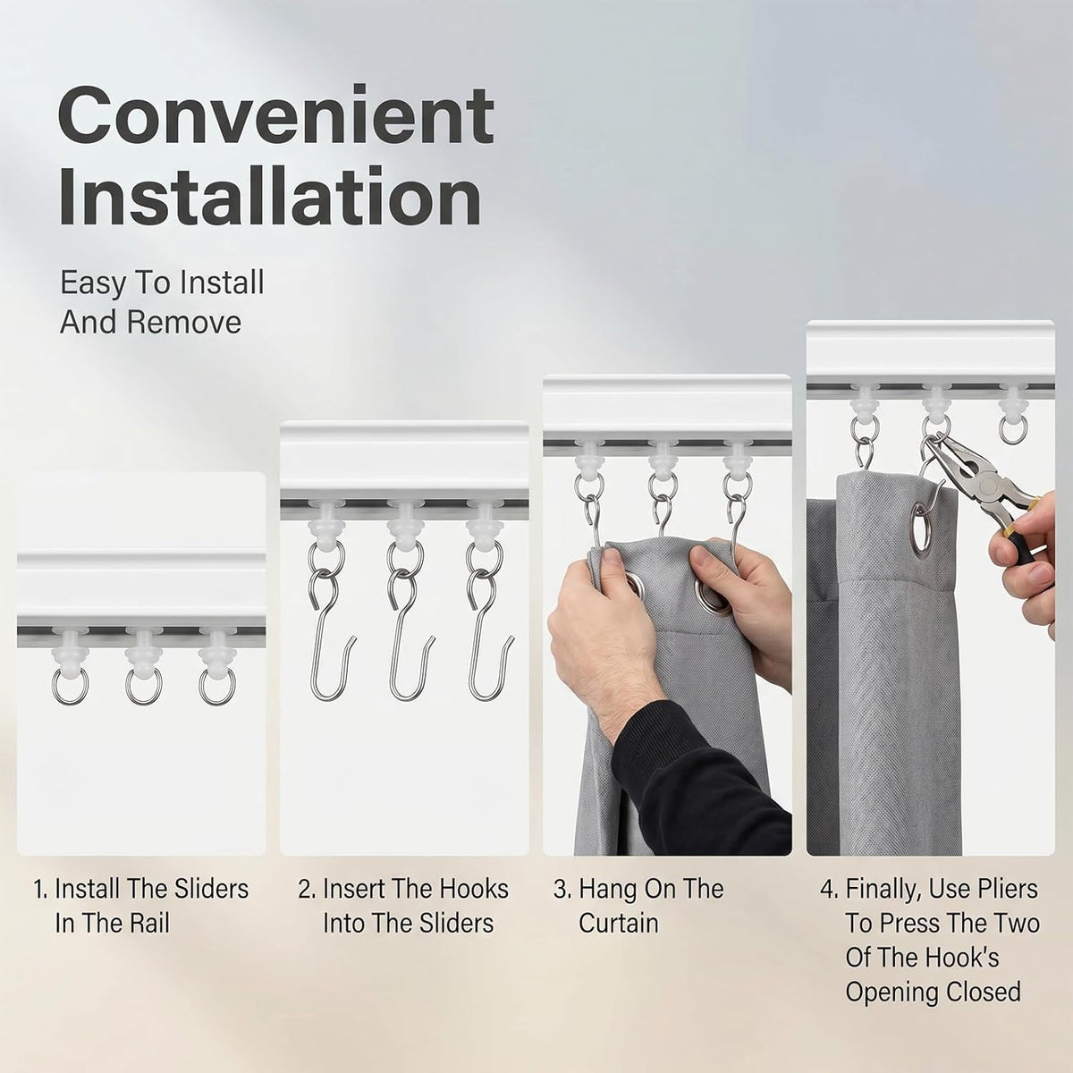 100Pcs Curtain Track Hooks Kit, Durable Curtains Tracks Gliders Rollers